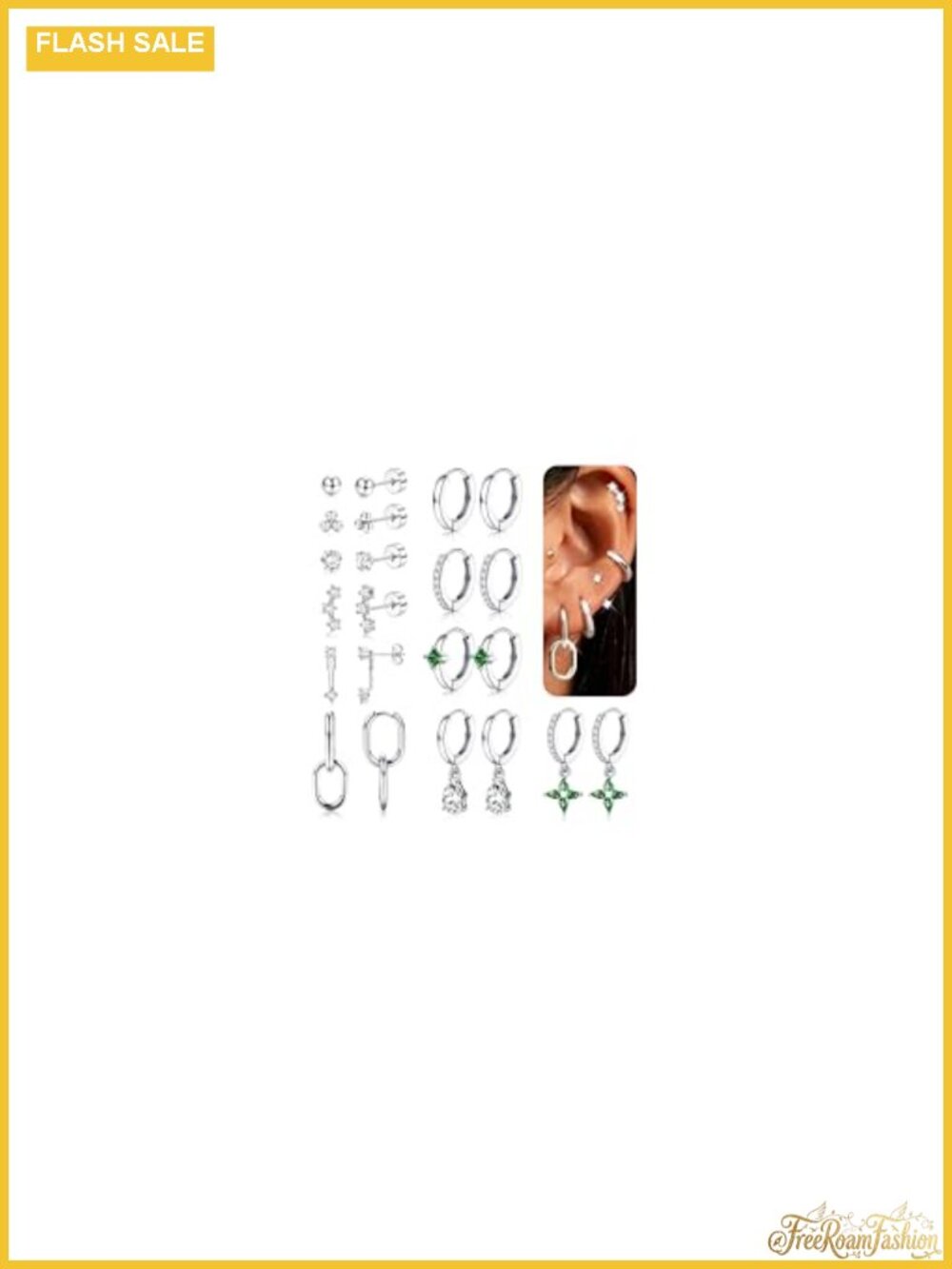 11 Pairs Hypoallergenic Surgical Steel Stud & Hoop Earring Stack Set